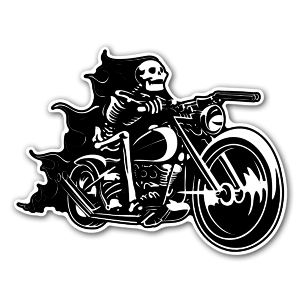 Skull bike rider on flames klistremerker