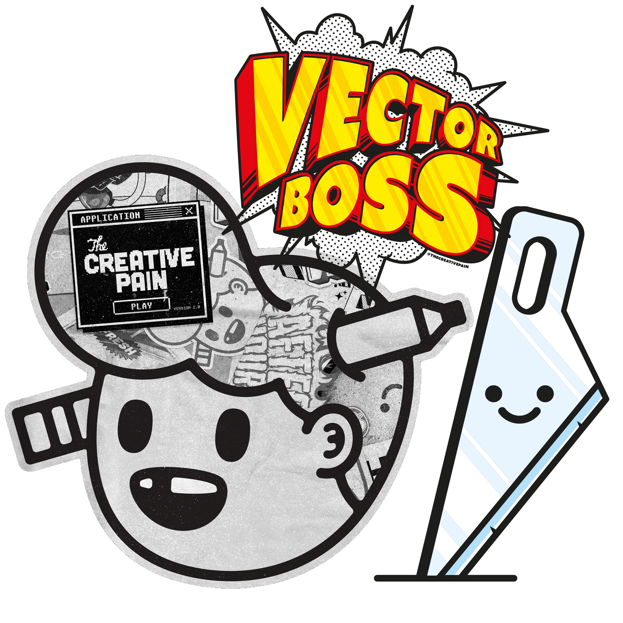 samling av design fra tyler pate inkludert pencil head, en cutter, og vector boss