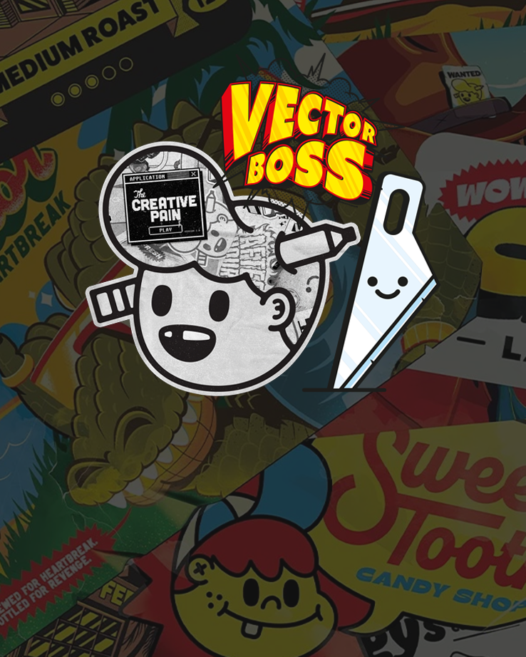 den kreative smertens klistremerkekollasjen med klistremerker og blyanthode